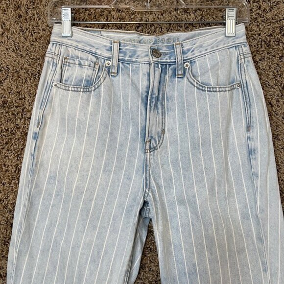 American Eagle Light wash striped Mom Jeans Size 2 Long Y2K Retro vintage rigid - Picture 4 of 10